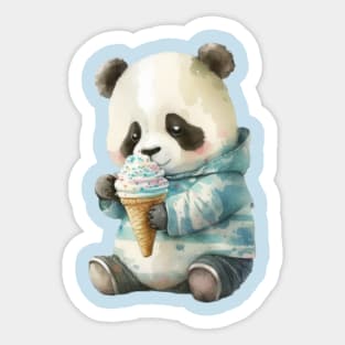 Panda Eating Ice Cream watercolor cute Sticker